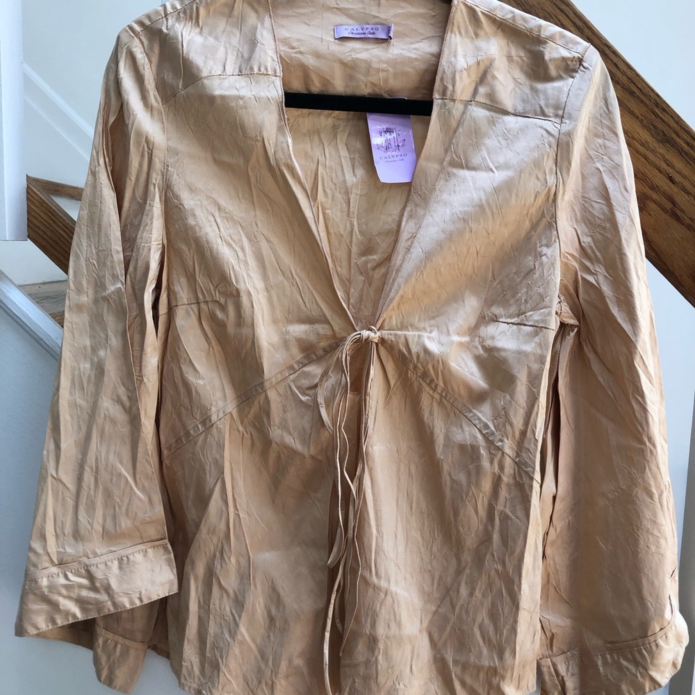 Calypso St. Barth Lightweight Tie-Front Blouse in Champagne